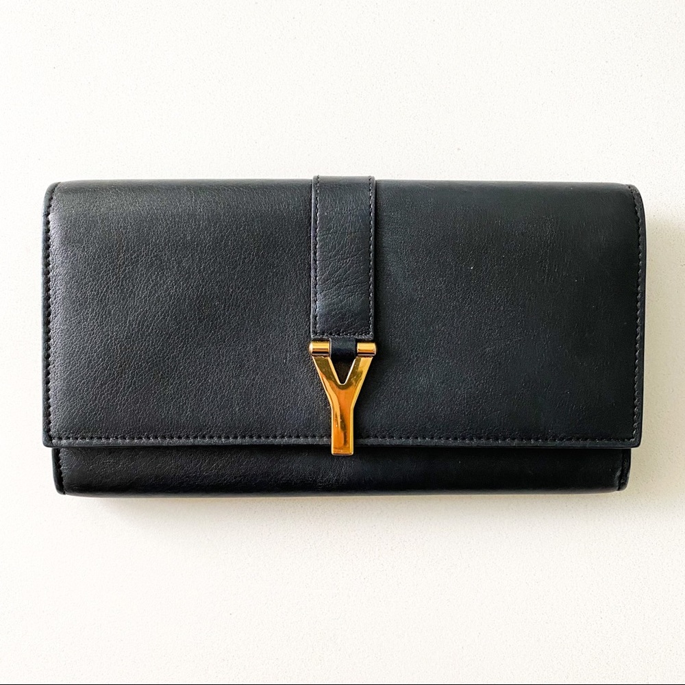 YSL long wallet black leather